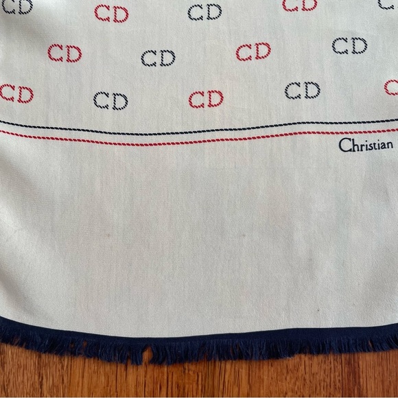 Christian Dior red and blue monogram on white silk scarf made in Italy - Picture 4 of 11